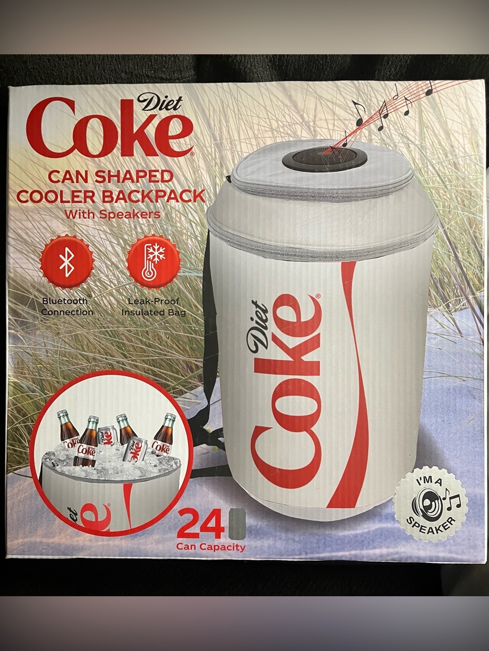 Coca Cola Diet Can-Shaped Cooler Backpack in White and Red